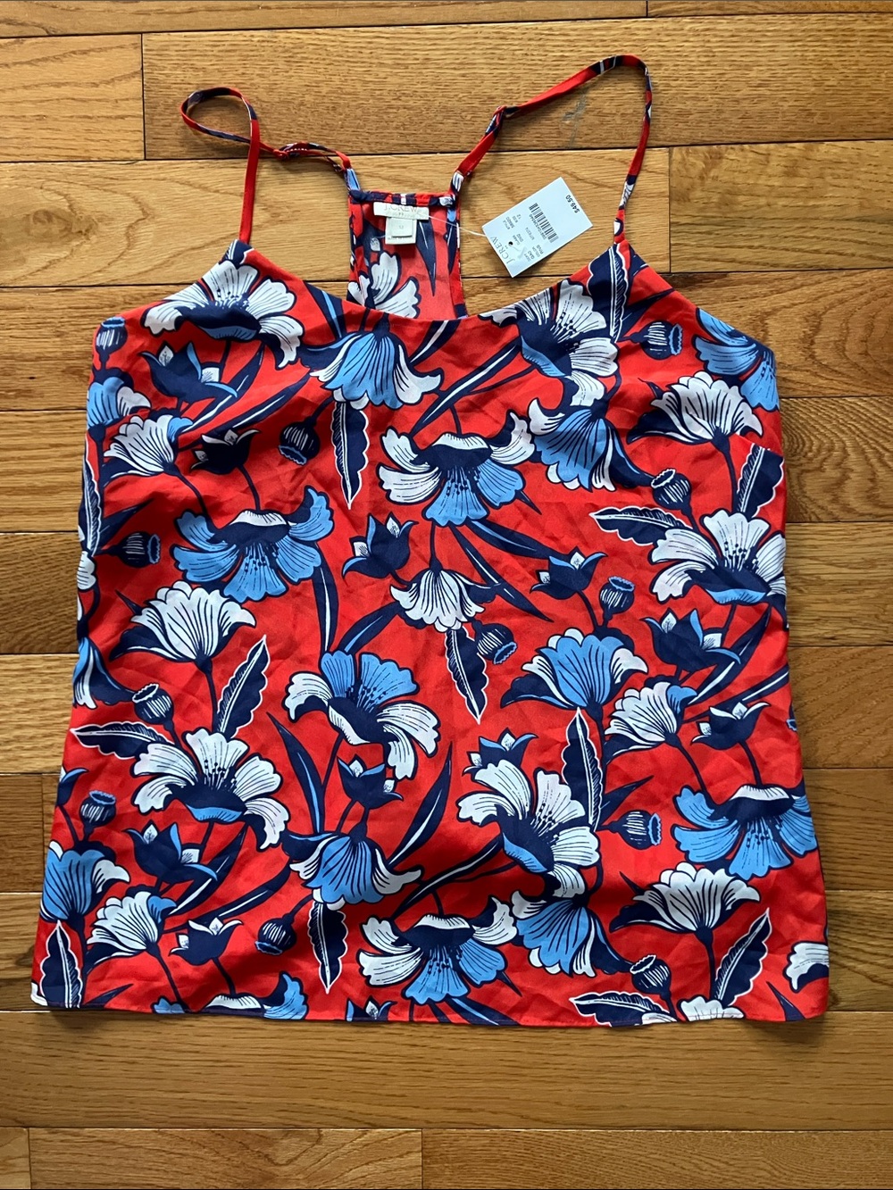 J. Crew Factory Red Floral Strappy Tank with Blue Accents